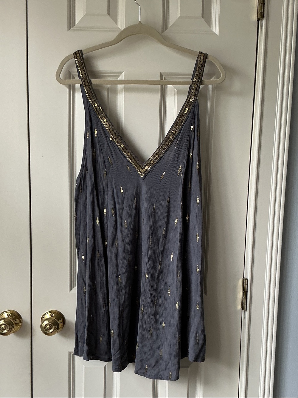 Free People Charcoal Gray Sequin-Trim Mini Dress